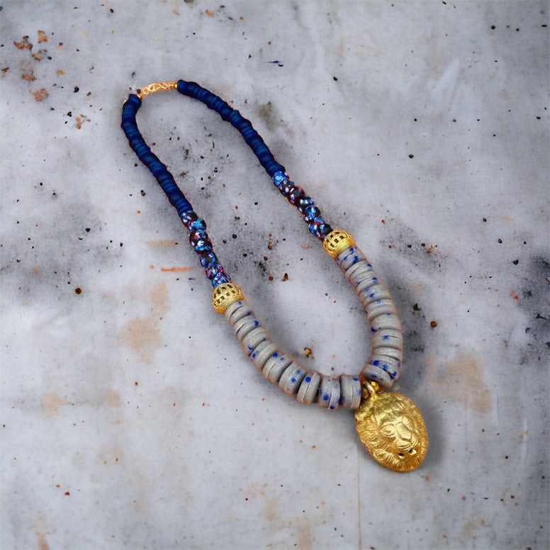 Buy Handmade Glass Beaded Necklace and Matching Bracelet / Ankara Jewelry /  Handmade in Ghana Beads / African Beads / Yellow Beads With Stone Online in  India - Etsy